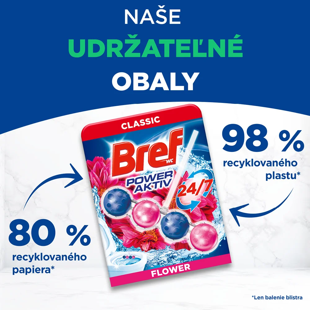 Bref Power Aktiv tuhý WC blok Flower 4×50 g, WC blok