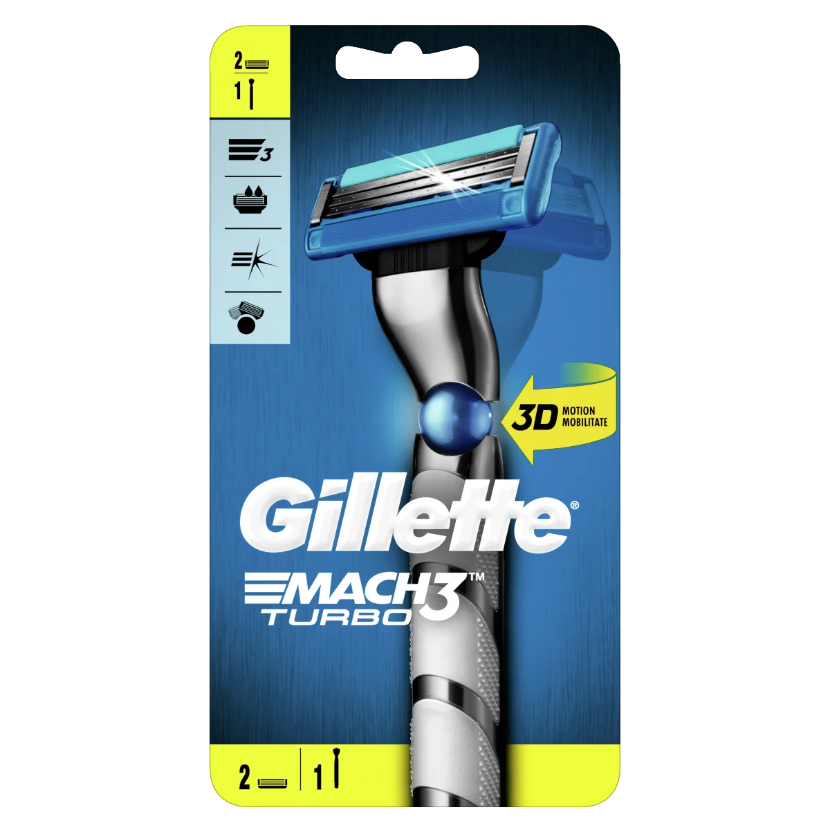 Gillette Mach3 Turbo 3D Strojček + 2NH 1×1 set, holiaci strojček s náhradnými hlavicami
