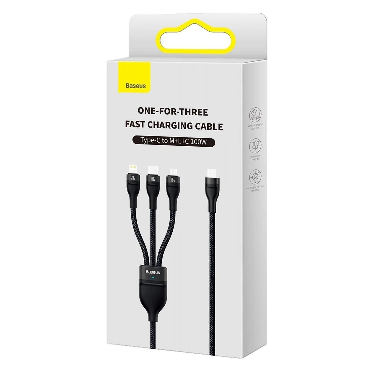 Baseus Flash 3in1 kábel USB-C - micro USB / USB-C / Lightning 100W 1.5m, čierny m, čierny