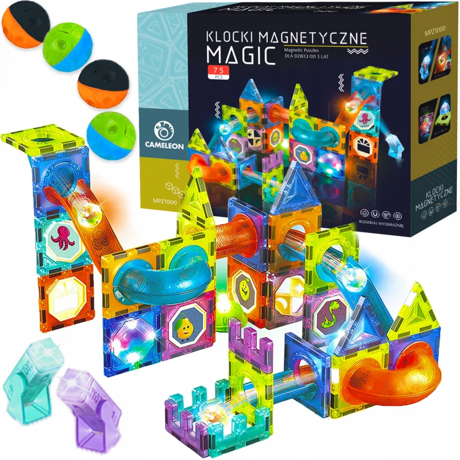 Konštrukčné magnetické bloky, svetelná dráha, 75 ks
