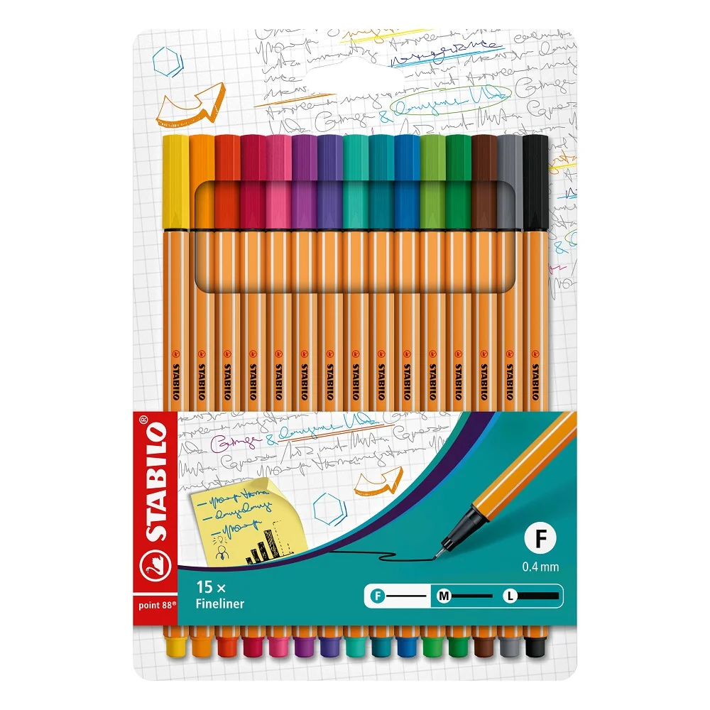 Jemný liner STABILO point 88, súprava 15 ks 15 rôznych farieb