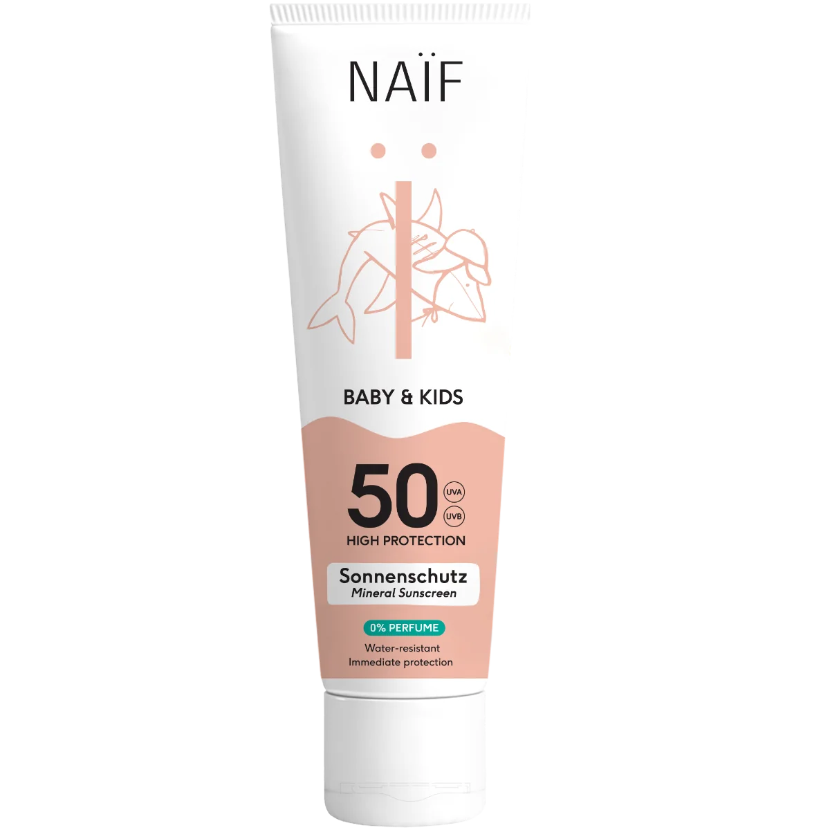 NAÏF Ochranný krém na opaľovanie SPF 50 pre deti a bábätká bez parfumácie 1× 100 ml, krém na opaľovanie