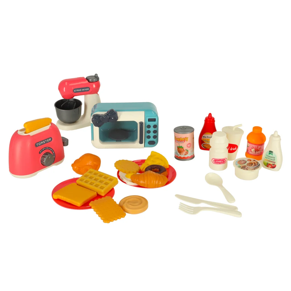 Detská kuchynka set – mikrovlnka, toaster, mixér + potraviny a príbor