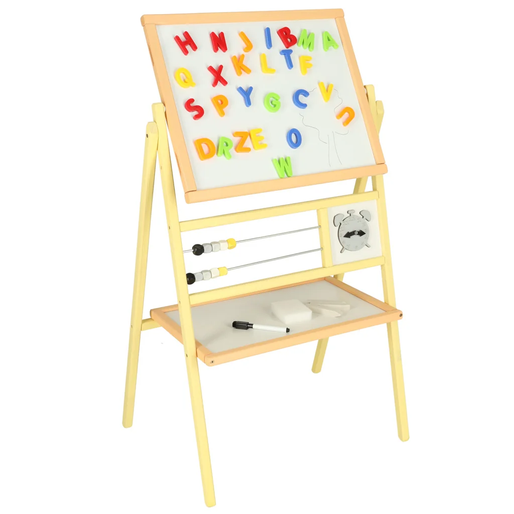 Drevená tabuľa 2v1 s počítadlom a hodinami – 30 × 56 × 90 cm