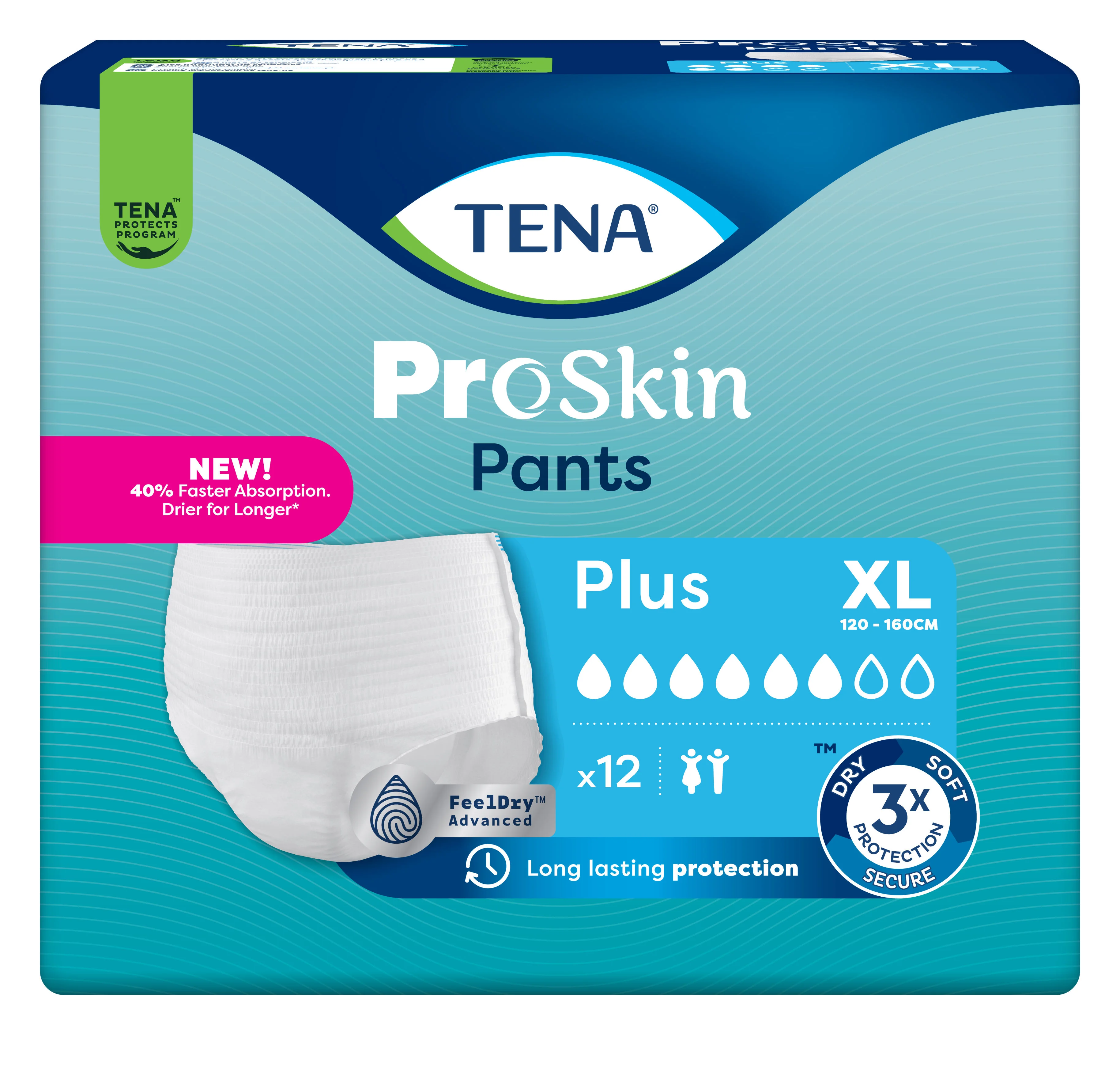 TENA PANTS PLUS EXTRA LARGE 1×12 ks, naťahovacie absorpčné nohavičky, savosť 1440 ml, obvod bokov 120-160 cm