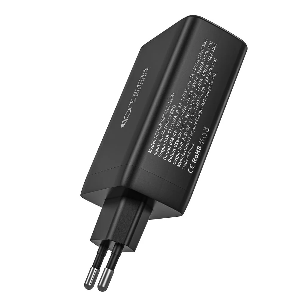 Tech-Protect GaN sieťová nabíjačka USB / 3x USB-C 100W PD QC, biela