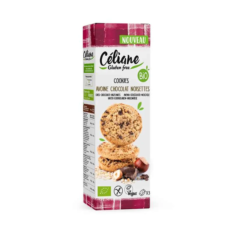 Celiane bezlepkové krehké ovsené sušienky s kúskami čokolády a lieskovými orechami 1×120 g, ovsené sušienky