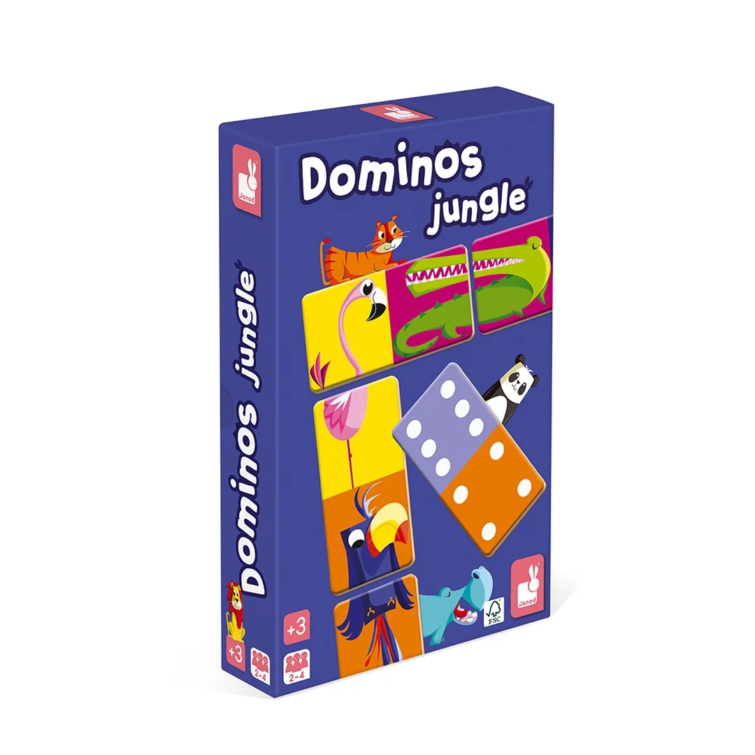 Janod Detské obojstranné domino Džungľa so zvieratkami 28 kariet 