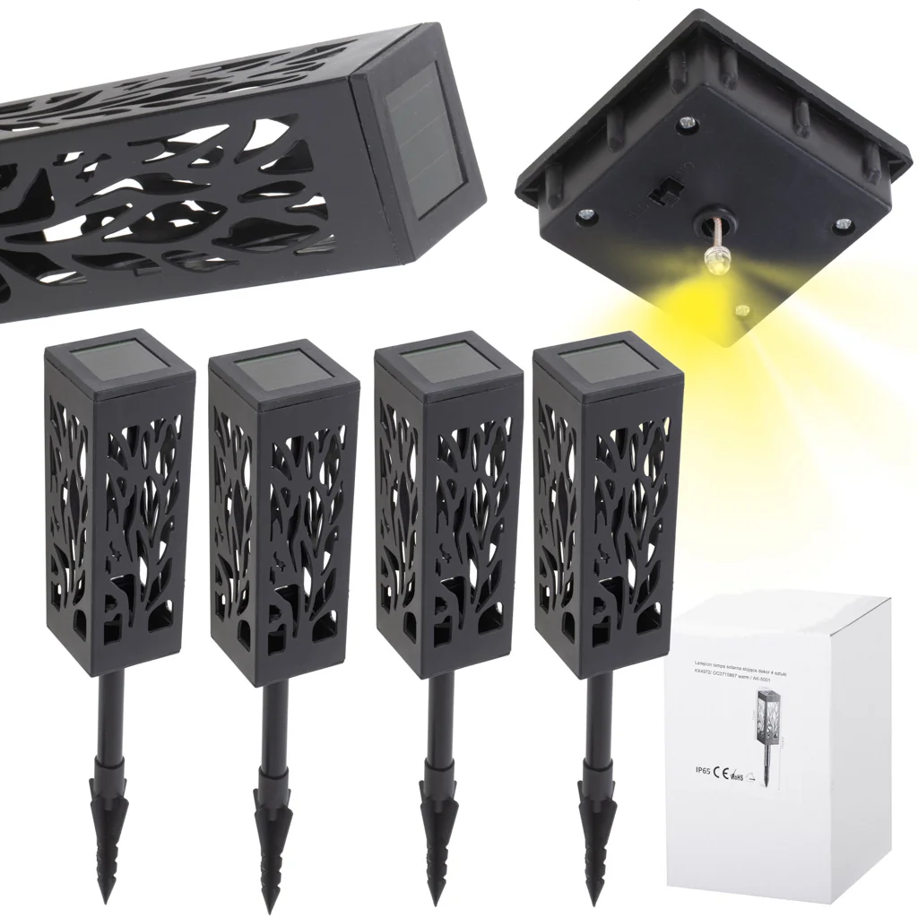 Sada 4 ks solárne LED záhradné svetlá, osvetlenie, lapmy – zapichovacie, teplá biela, IP44, 400 mAh
