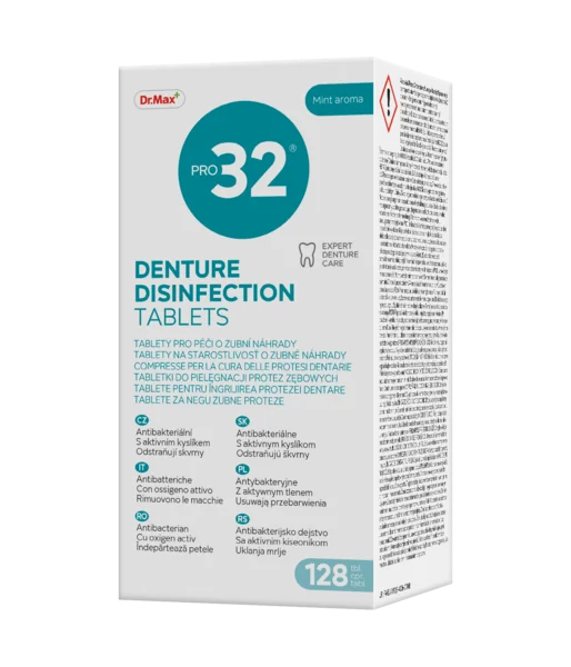 Dr. Max PRO32  Denture Disinfection Tablets 1×128 ks, tablety na starostlivosť o zubné náhrady