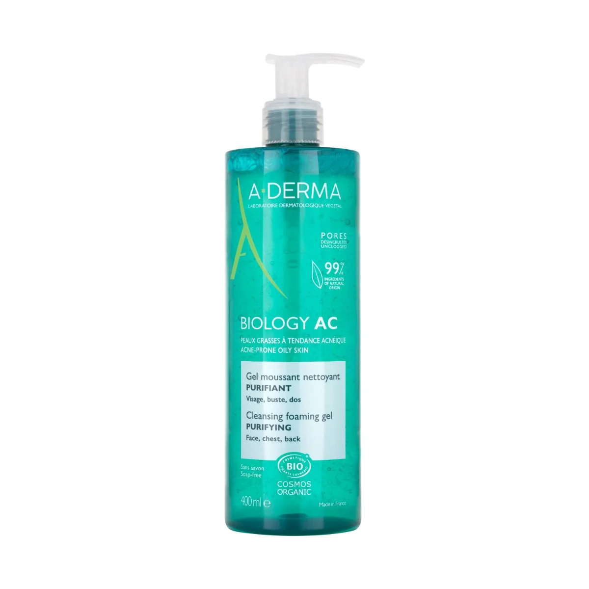 A-DERMA BIOLOGY AC Čistiaci penivý gél na pleť so sklonom k akné 1×400 ml gél, čistiaci gél na pleť
