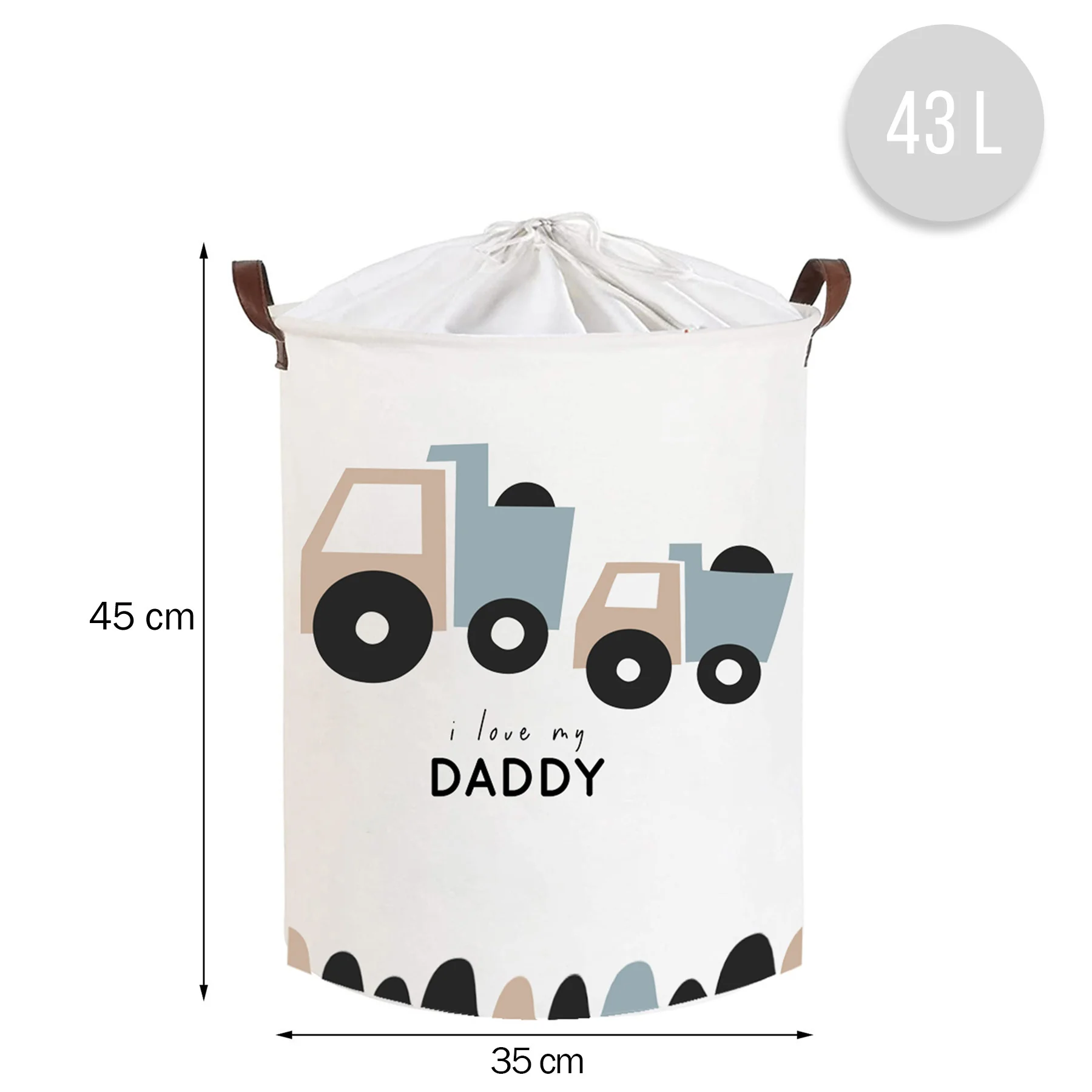 Kôš na hračky, uzatvárateľný, bavlna - Trucks Love Daddy - biely, 43 L
