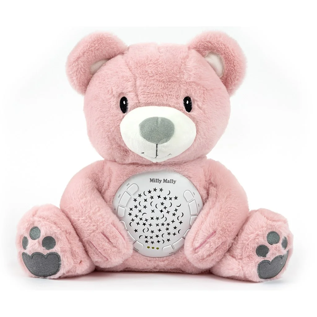 Plyšový zaspávačik medvedík s projektorom Milly Mally Bear pink ,