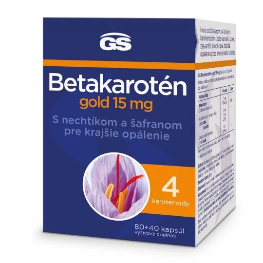 GS Betakarotén gold 15 mg 1×80 + 40  cps, výživový doplnok na opaľovanie