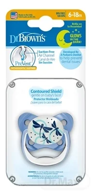 Dr.Brown´S Cumlík Prevent Ortodontický Svietiaci 6-18m modrý 1×1 ks, Svietiaci cumlík, 6-18m, modrý