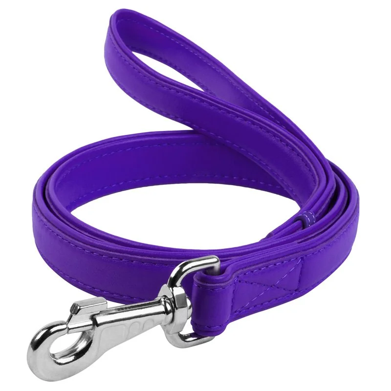 Ploché kožené vodítko fialovej farby 122cm, šírka: 18 mm