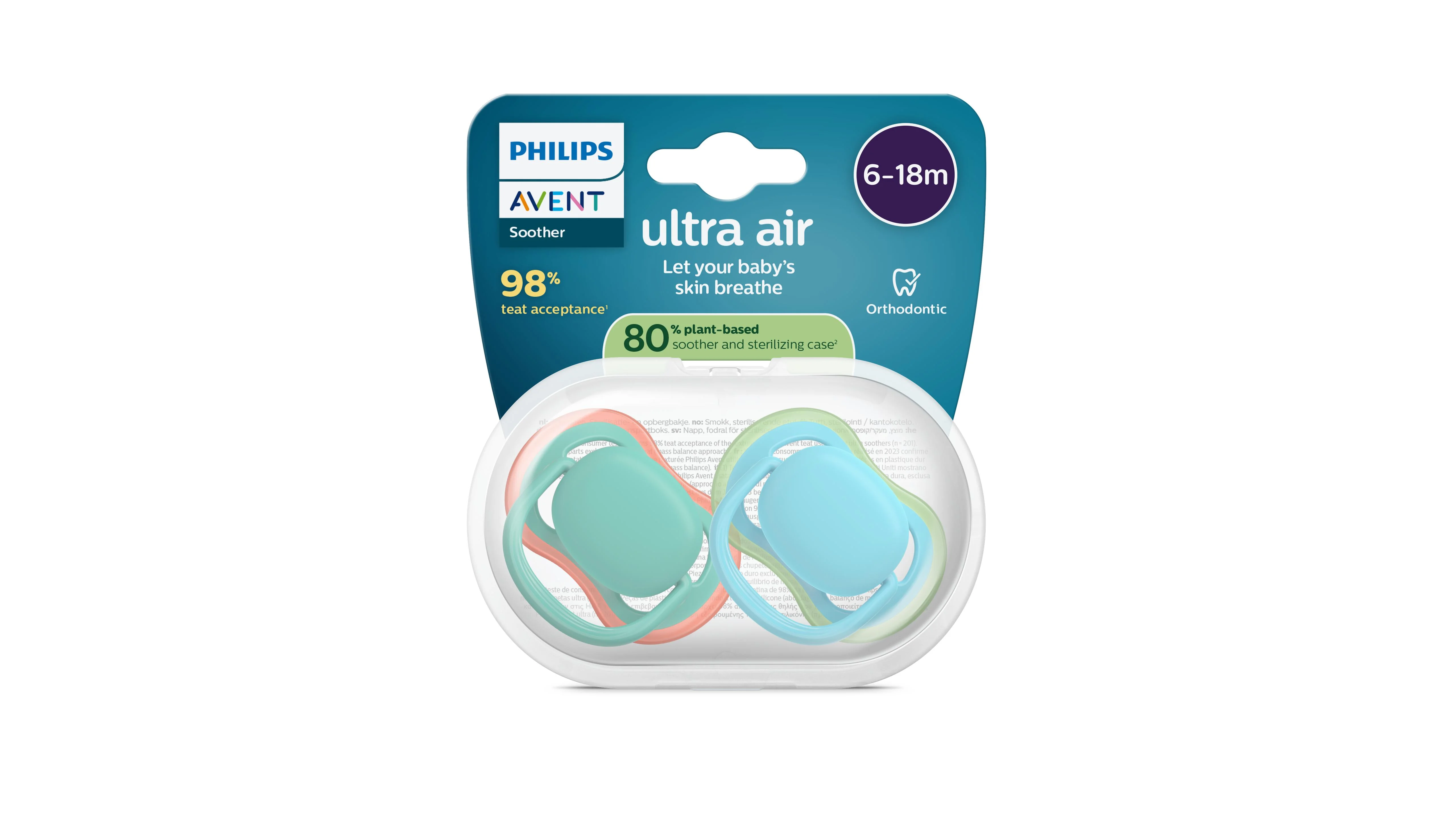 Philips AVENT - Cumlík Ultra air SCF087/10, 6-18 m, chlapec, modrá/zelená 2 ks