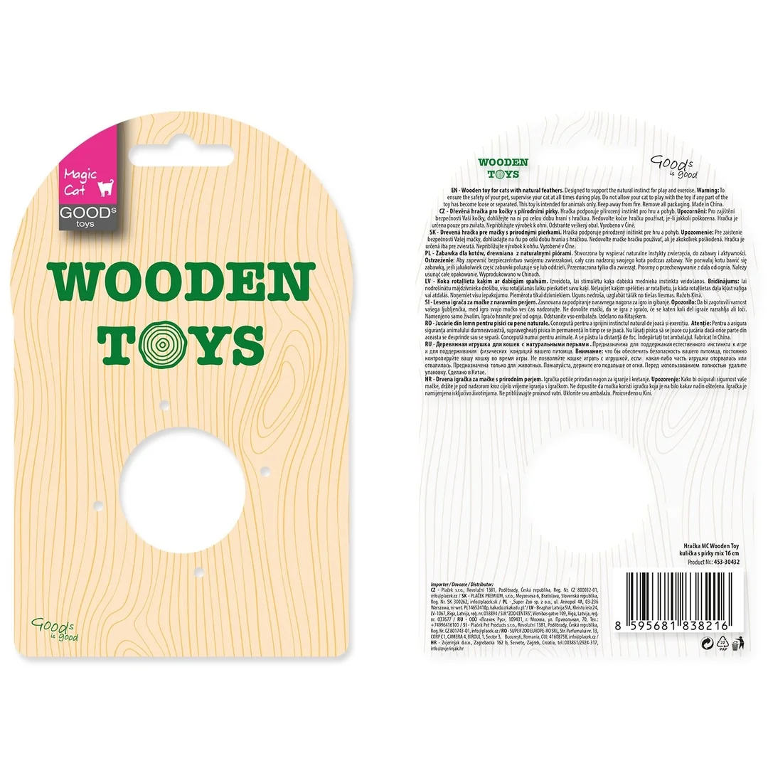 Hračka Magic Cat Wooden Toy gulička s pierkami mix 16cm