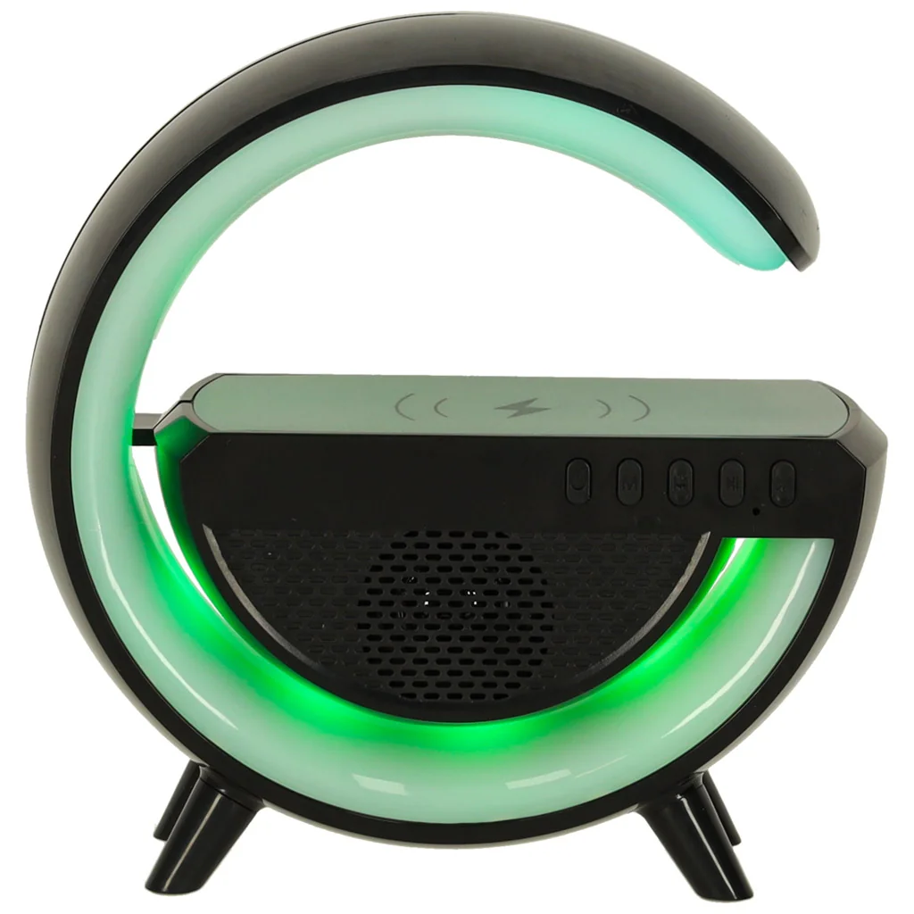 RGB lampa s indukčnou nabíjačkou (Qi) – Bluetooth reproduktor, FM rádio, čierna