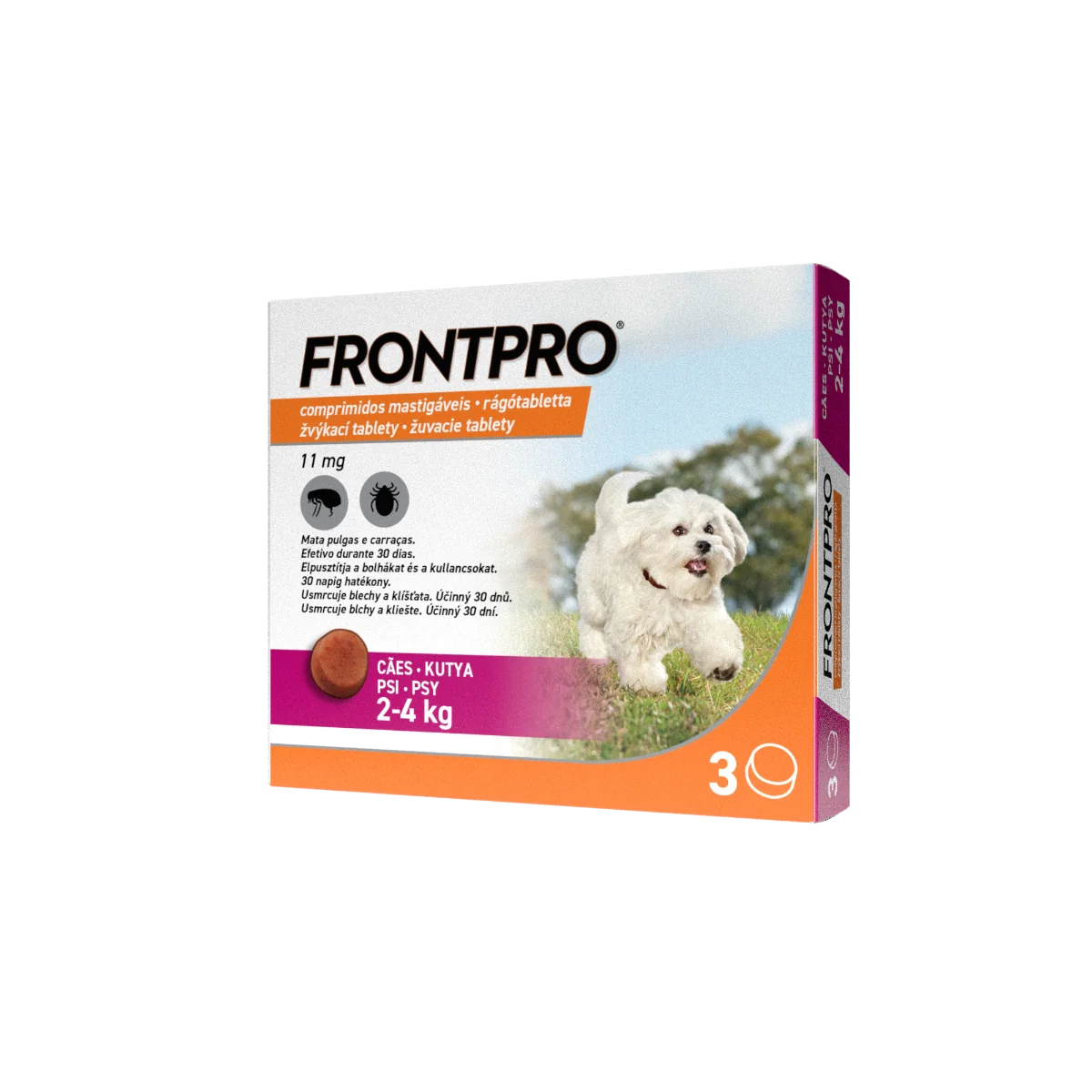 FRONTPRO® antiparazitárne žuvacie tablety pre psy (2-4 kg) 1×3 tbl, antiparazitárne tablety