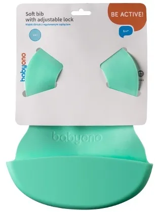 BABYONO Podbradník mäkký plastový s vreckom bez BPA mint 6m+ 1×1 ks, plastový podbradník