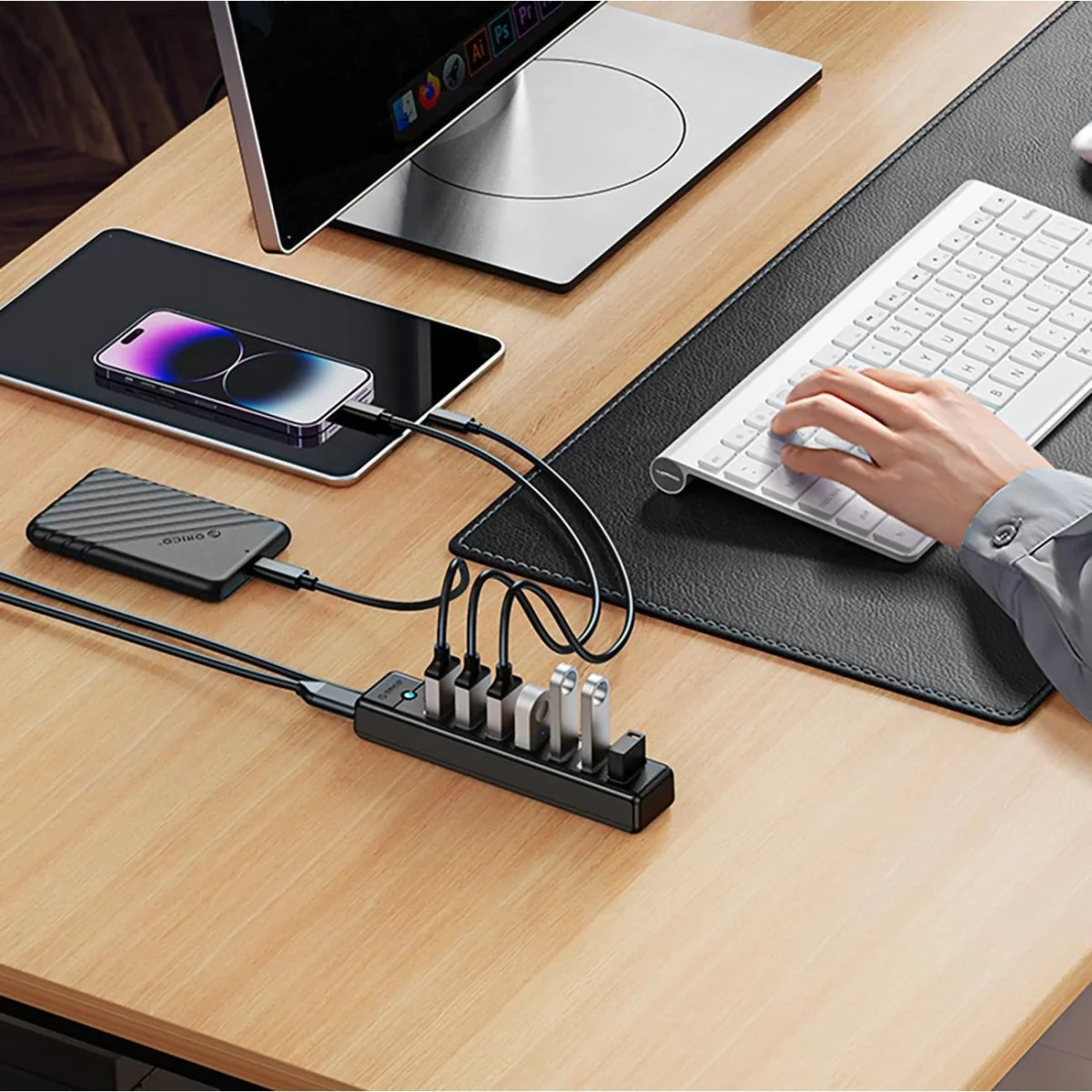 Orico PW7U-U3 HUB adaptér USB - 7x USB 3.0 / USB-C 3A, čierny