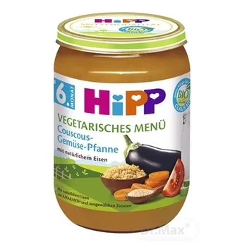HiPP Príkrm BIO Vegetariánske menu Kuskus 1×190 g, zeleninový príkrm pre deti