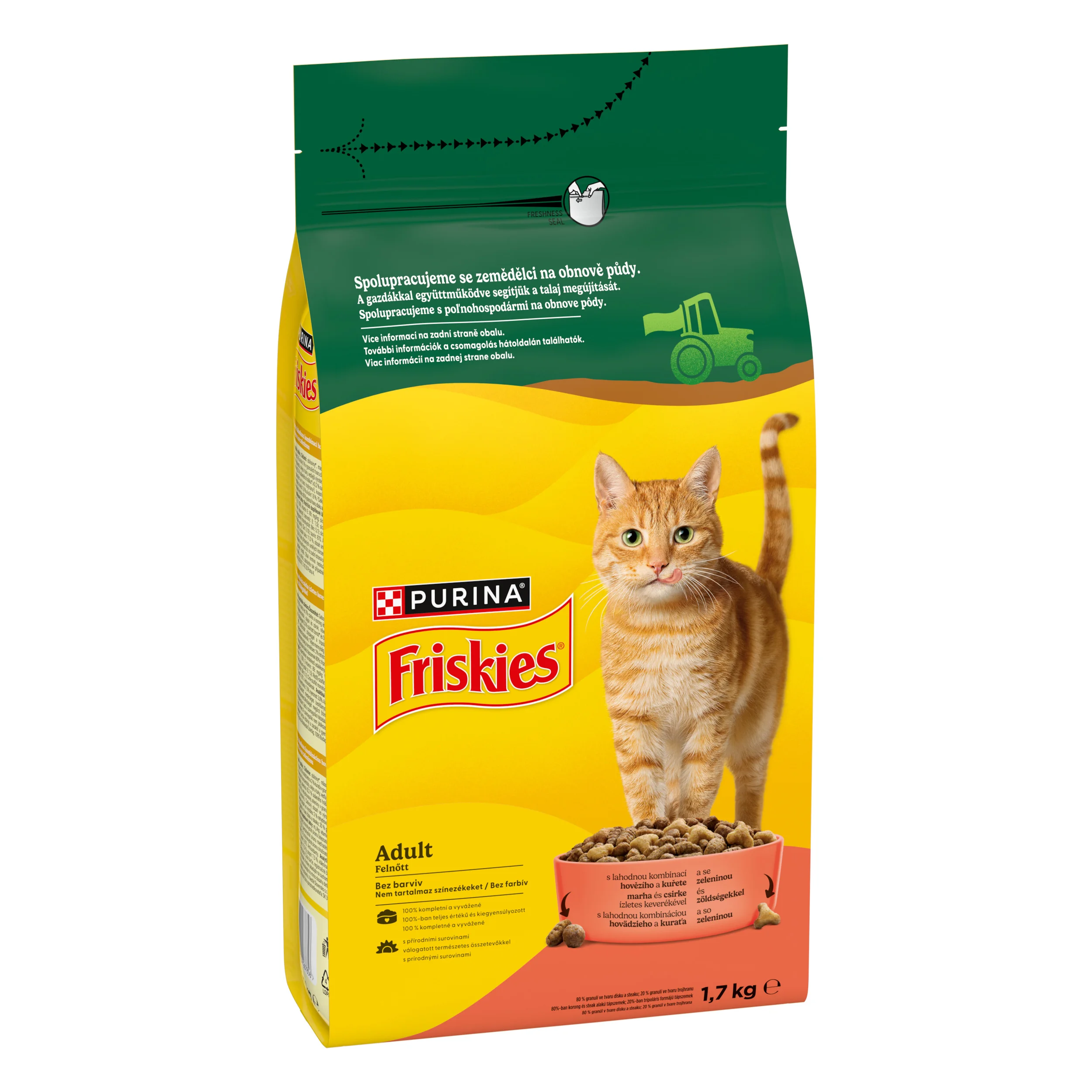 Friskies granule pre mačky hovädzie, kura 1,7 kg 1×1,7 kg, kompletné krmivo pre dospelé mačky
