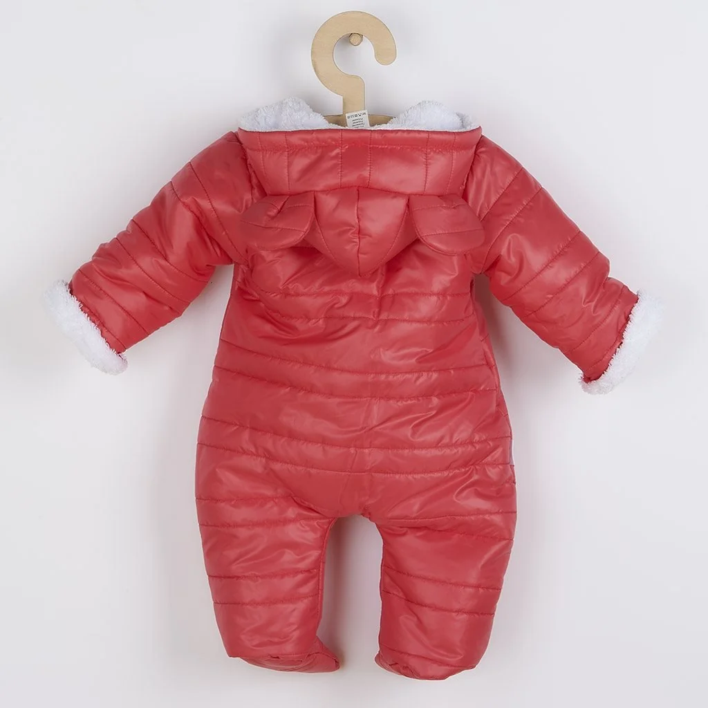 Zimná dojčenská kombinéza s kapucňou s uškami New Baby Pumi red 