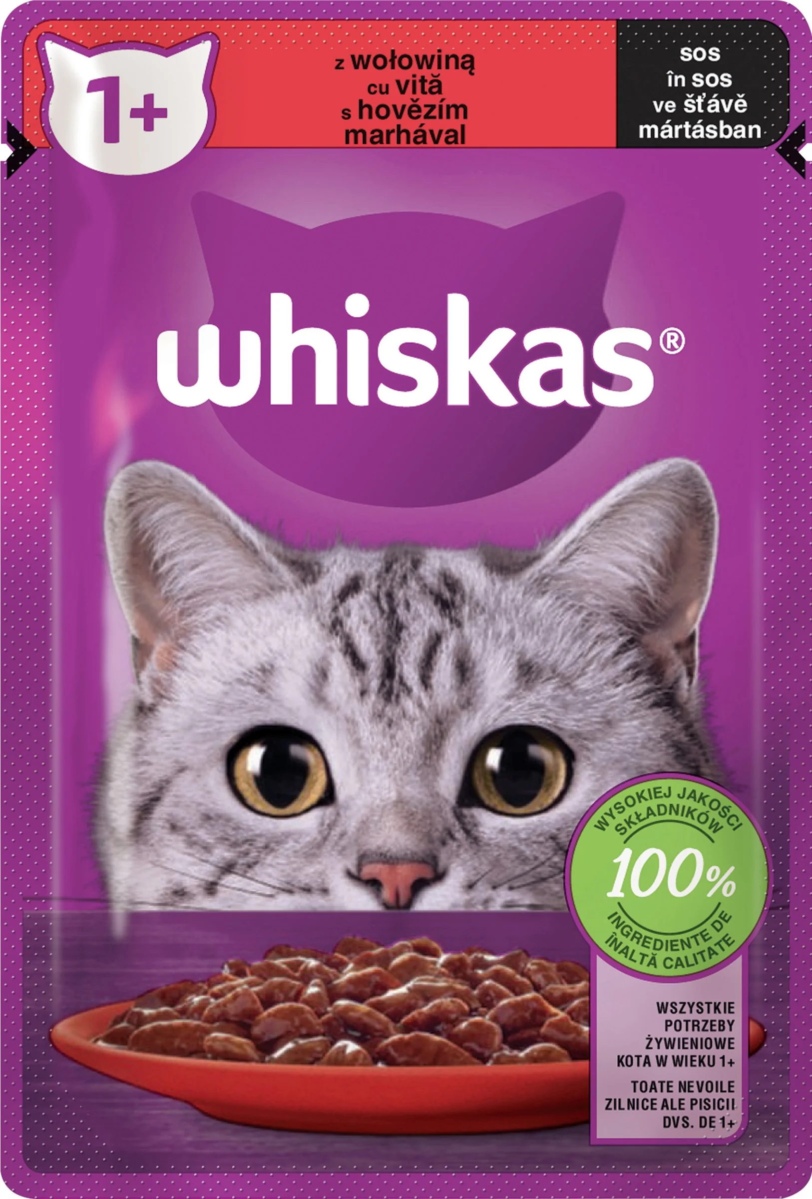 WHISKAS Kapsička s hovädzím v šťave 85g 1×85g, kapsička pre mačky