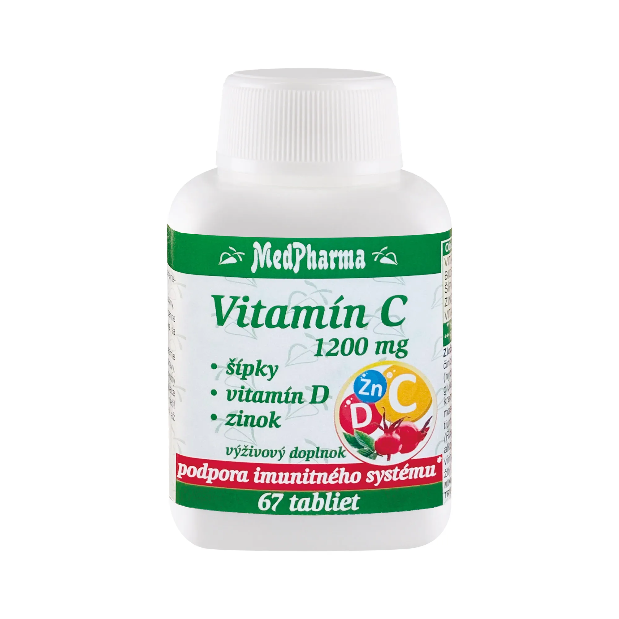 MedPharma Vitamín C 1200 mg – šípky, vitamín D, zinok 1×67 tbl, výživový doplnok