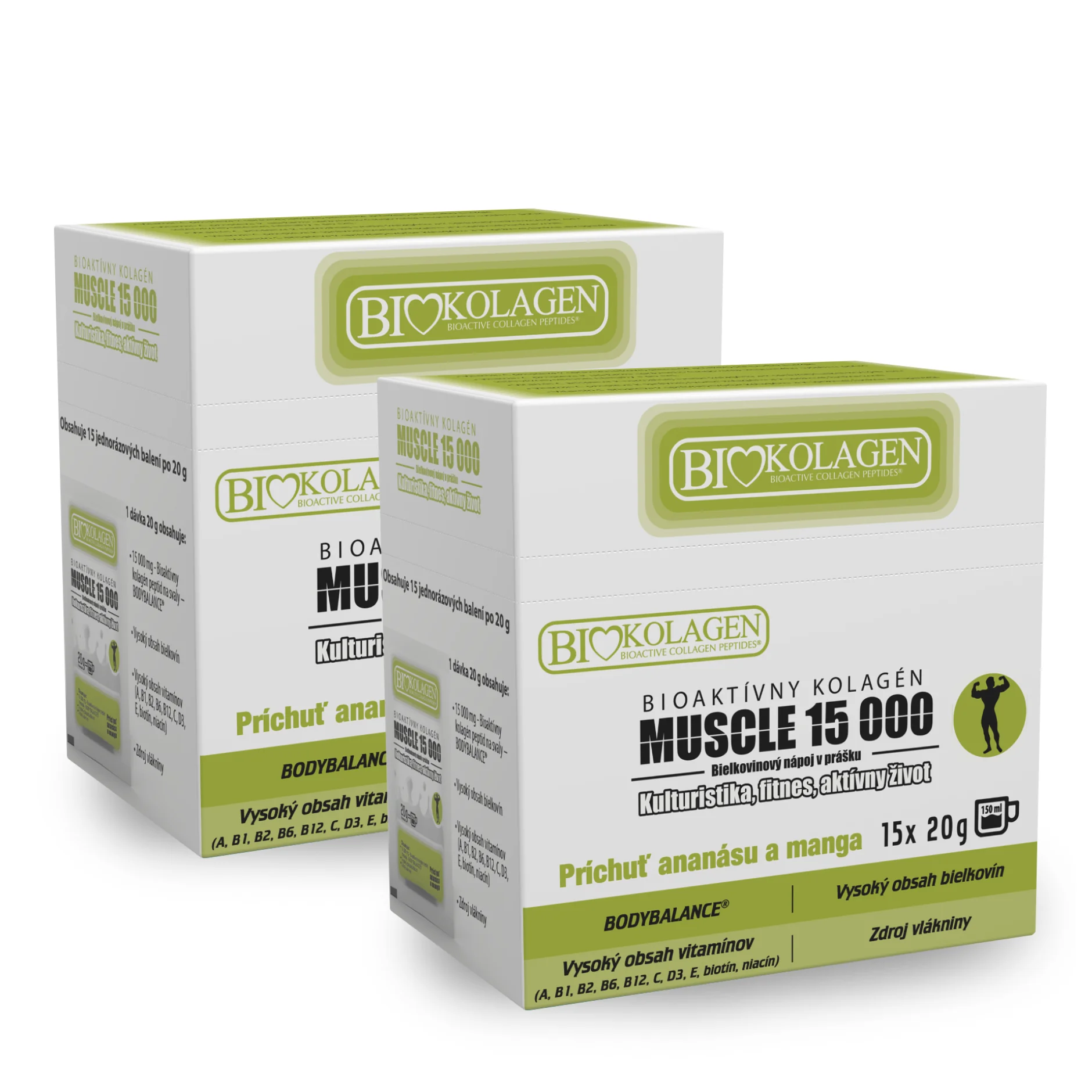 ASP MUSCLE 15 000 Bioaktívny kolagén bielkovinový nápoj v prášku príchuť ananás a mango, 2 x 15 x 20 g