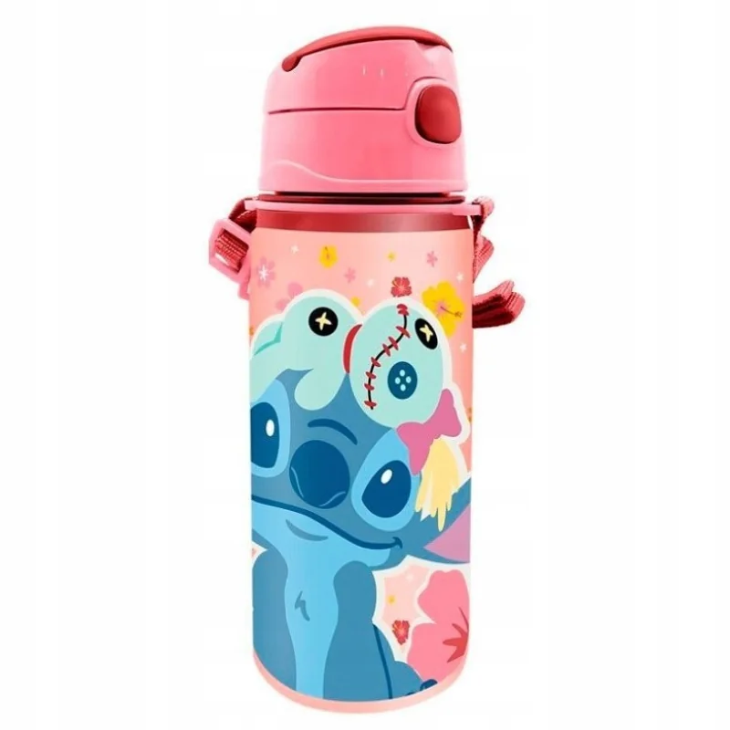 Kids Euroswan Hliníková fľaša so slamkou Lilo & Stitch 600 ml ružová