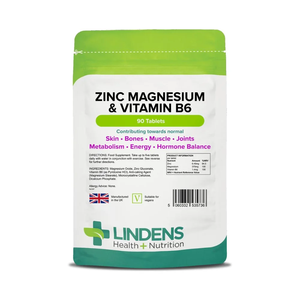 LINDENS Health + Nutrition Zinok, Horčík & Vitamín B6, 90 tabliet