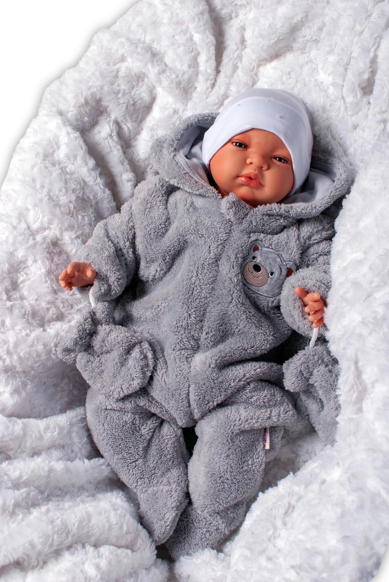 Baby Nellys Chlpáčkový overal Luna s kapucňou + rukavičky, Macko, hnedý