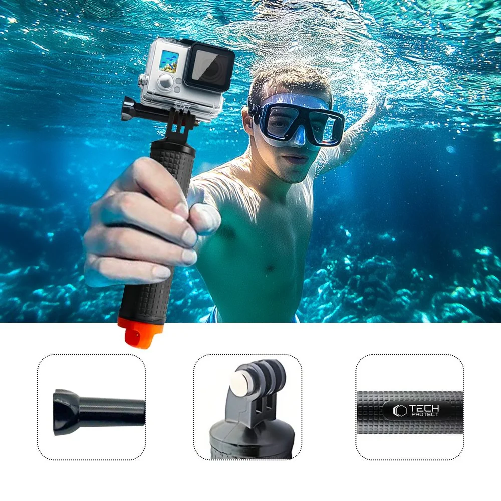 Tech-Protect GA100 vodeodolný držiak pre športové kamery GoPro / DJI, čierny čierny