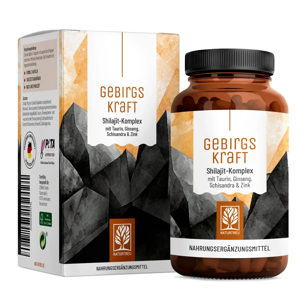 Naturtreu Horská sila - Shilajit komplex s Taurínom, Ženšenom, Schisandrou a Zinkom, 90 kapsúl