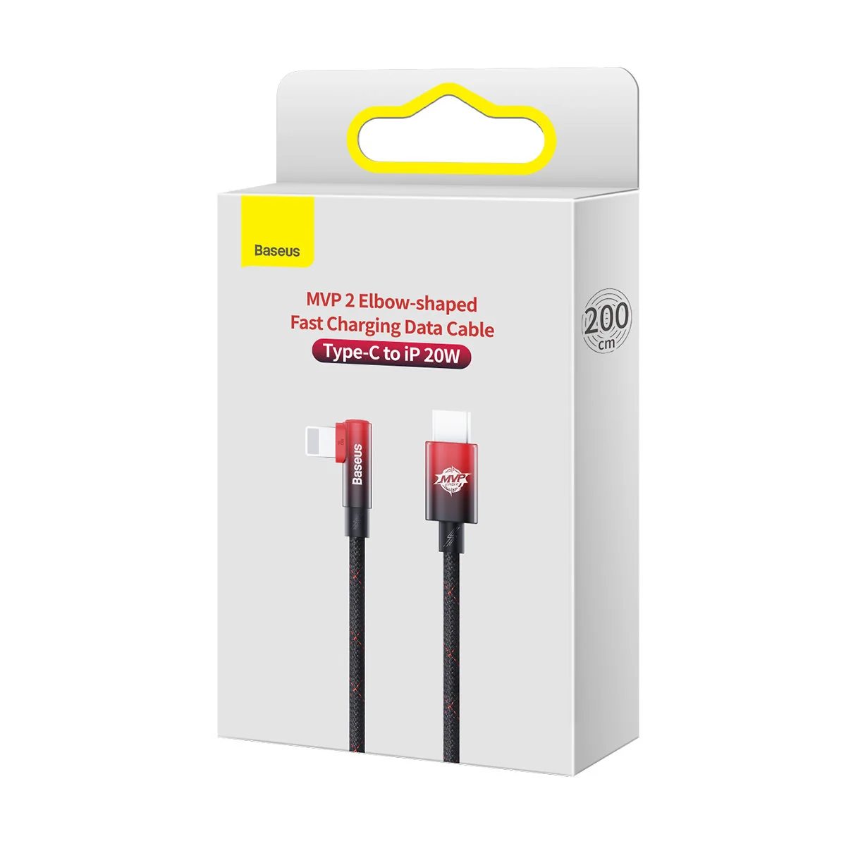 Baseus MVP Elbow kábel USB-C / Lightning 20W 2m, čierny/červený