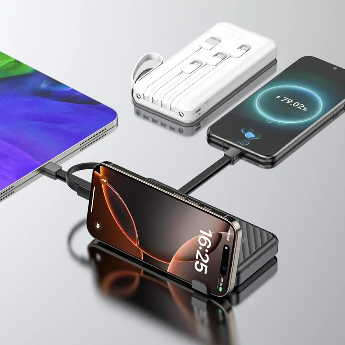 Dudao K11 Power Bank 10000mAh + kábel USB / USB-C / Lightning / Micro USB 10W, biely USB 10W, biely