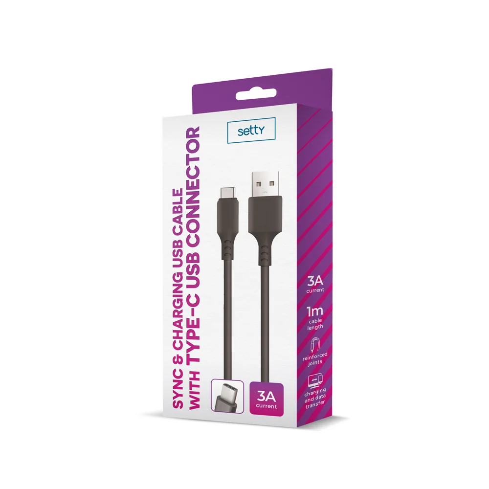 SETTY USB - USB-C kábel 1,0 m 3A čierna (GSM106093)