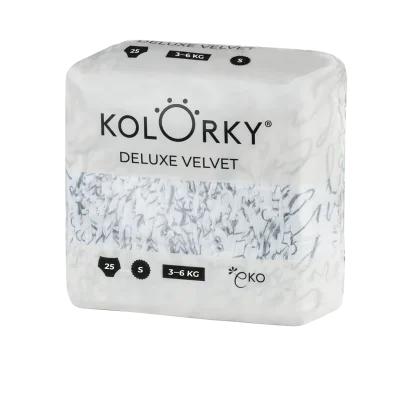 KOLORKY DELUXE VELVET - S (3-6 kg) 1×25 ks - jednorázové ekoplienky so zamatovým povrchom
