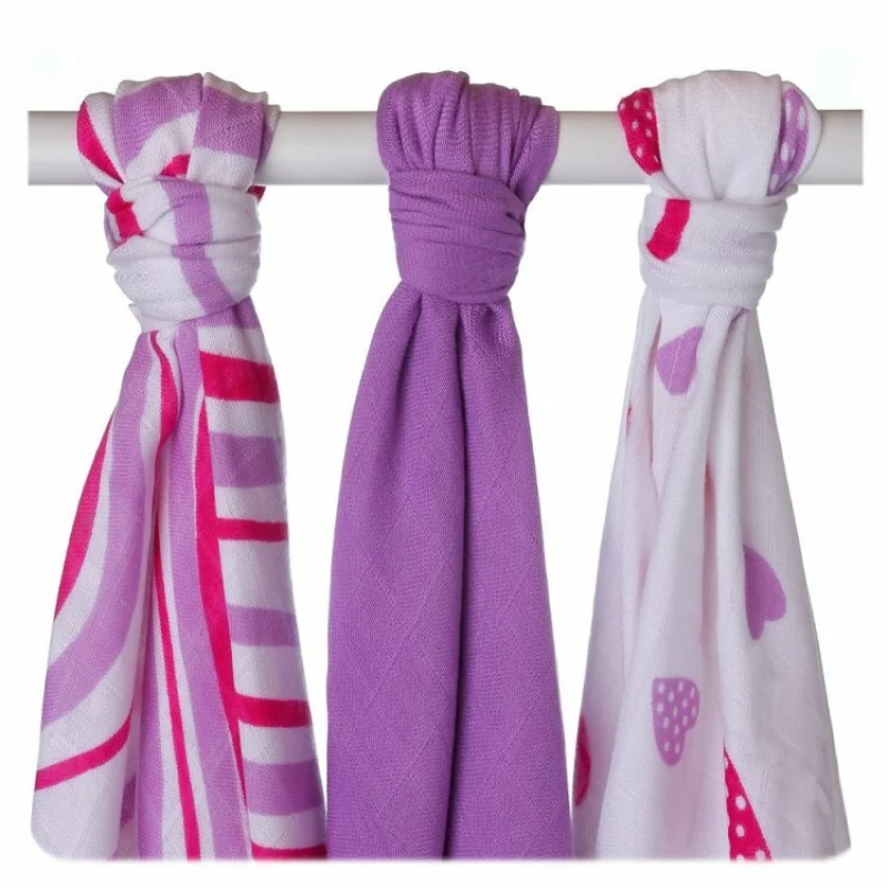 BMB Bambusová plienka Hearts&Waves 70x70 - Lilac MIX 3ks