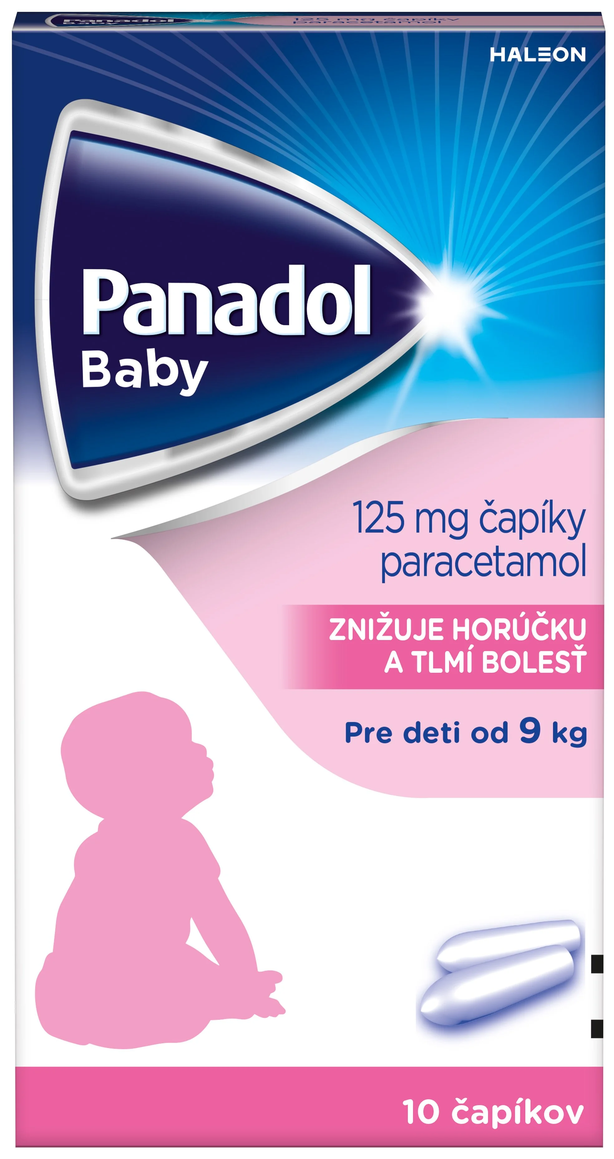 Panadol Baby čapíky 125 mg 1x10 ks, od 9kg+, proti horúčke a bolesti zúbkov u detí