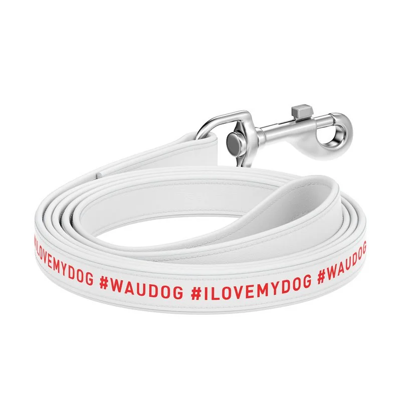 Ploché kožené vodítko s nápisom I LOVE MY DOG dog biele 122cm, šírka: 12 mm 
