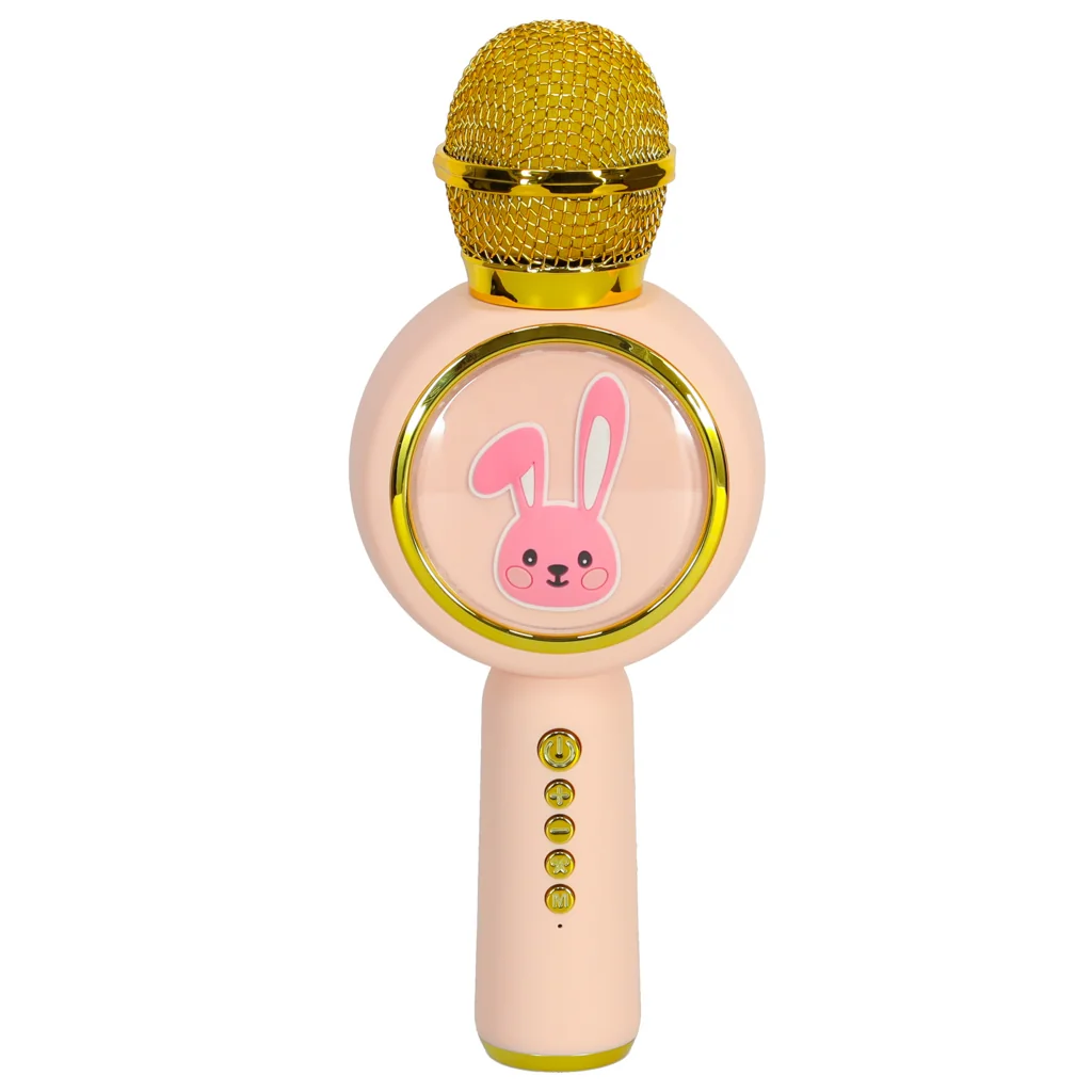 Bezdrôtový karaoke mikrofón detský, Bluetooth, 5 W, ružový zajac