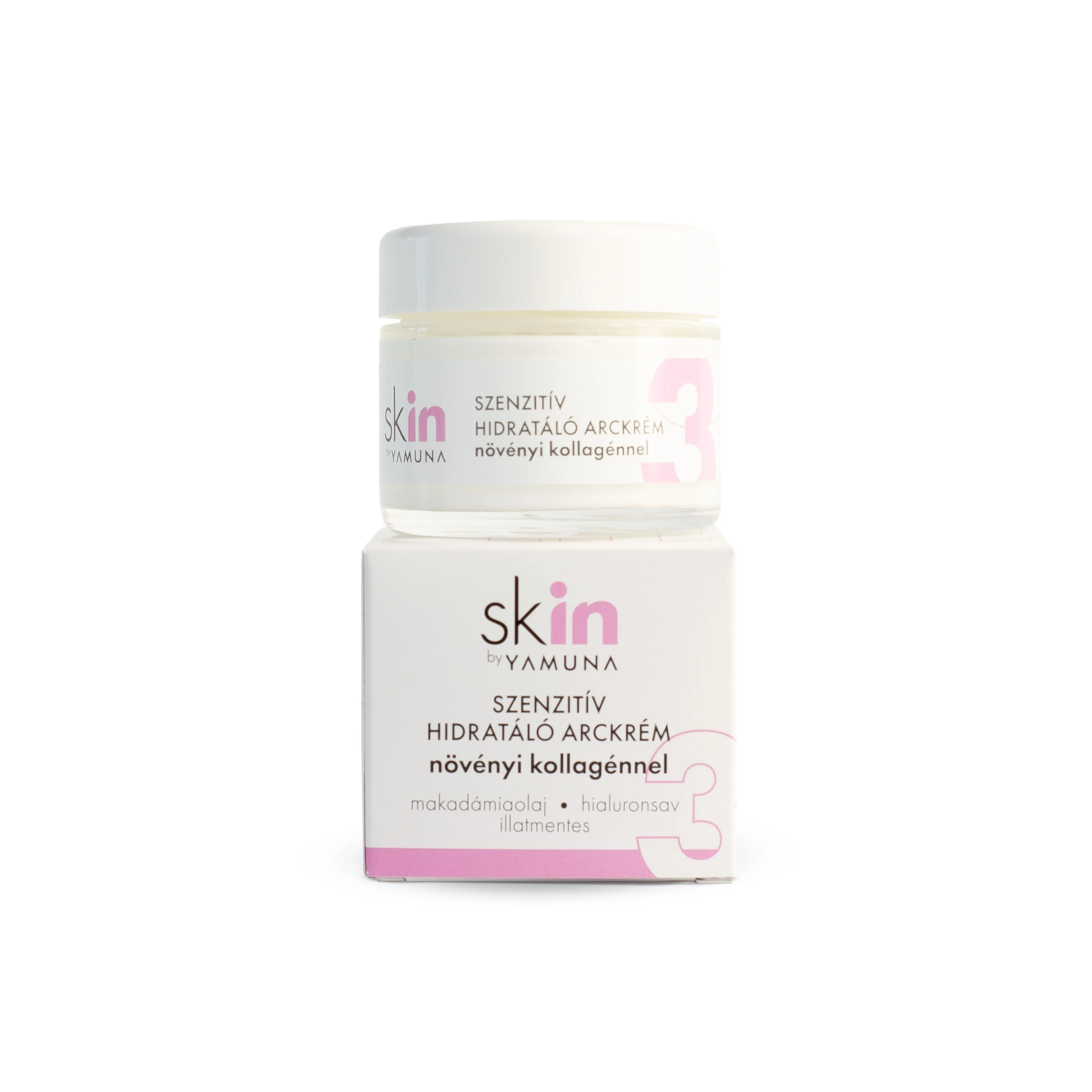 skIN by Yamuna Hydratačný krém na citlivú pleť s rastlinným kolagénom 50ml S kyselinou hyalurónovou, betainom a makadamiovým olejom, bez parfumácie