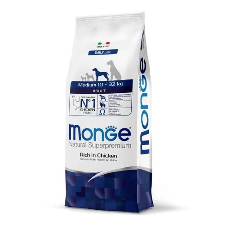 MONGE Natural Superpremium Medium Adult 12kg krmivo s kuracím pre dospelých psov stredných plemien