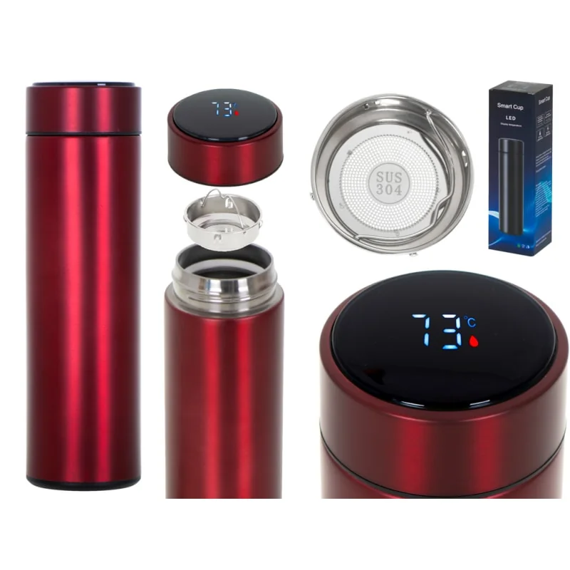 Termoska s LED teplomerom - 500ml čierna bordová