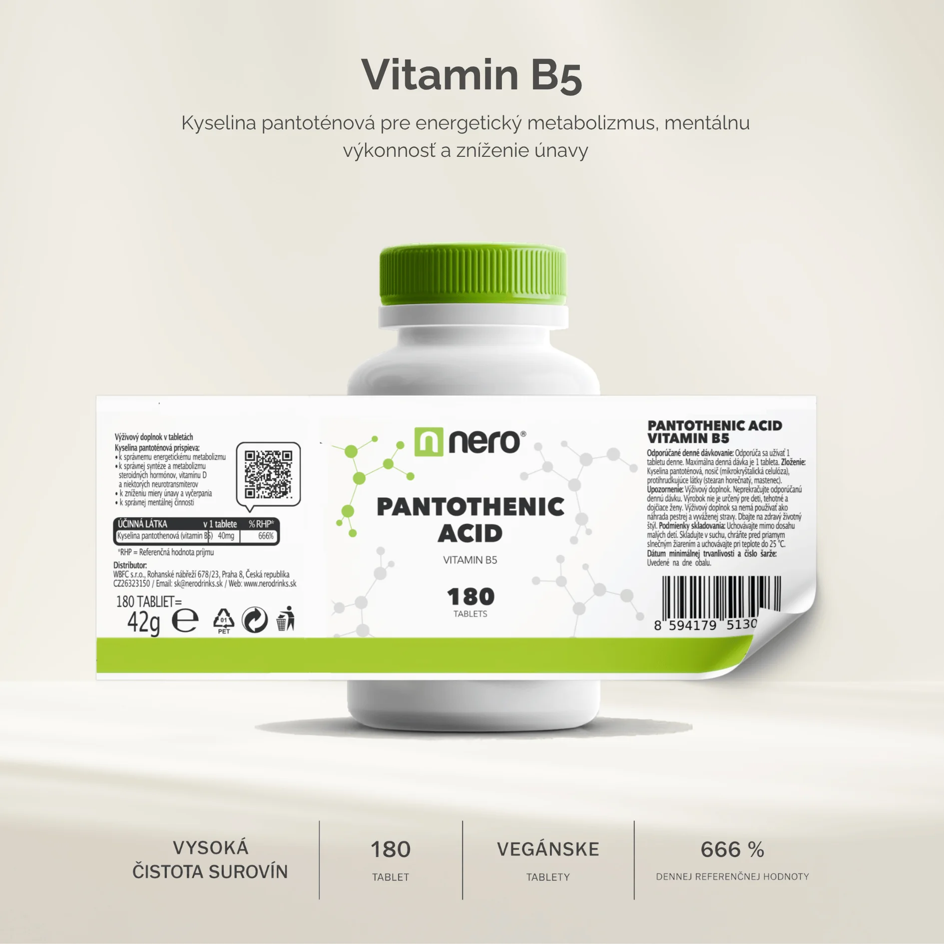 NERO Vitamin B5 Pantothenic acid 40 mg 180 tabliet