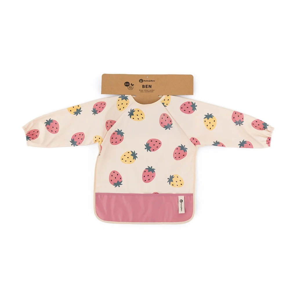 PETITE&MARS Podbradník s dlhým rukávom Ben Beige Strawberies 1×1 ks, podbradník s dlhým rukávom